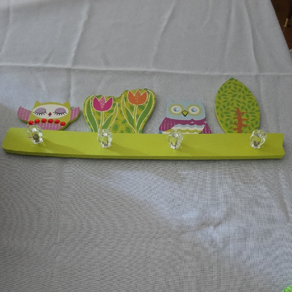 Colorful Owl and Flower Wall Hook
